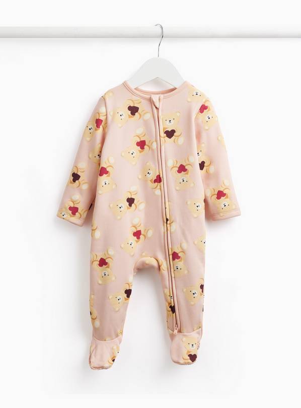 Pink Bear Print Fleece Lined Sleepsuit 12-18 months
